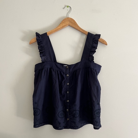 O’Neill Lexie Ruffle Strap Button Front Cotton Tank - Picture 5 of 14